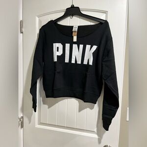 NEW‎ NIP VS PINK Victoria Secret black crop crew sweatshirt XL